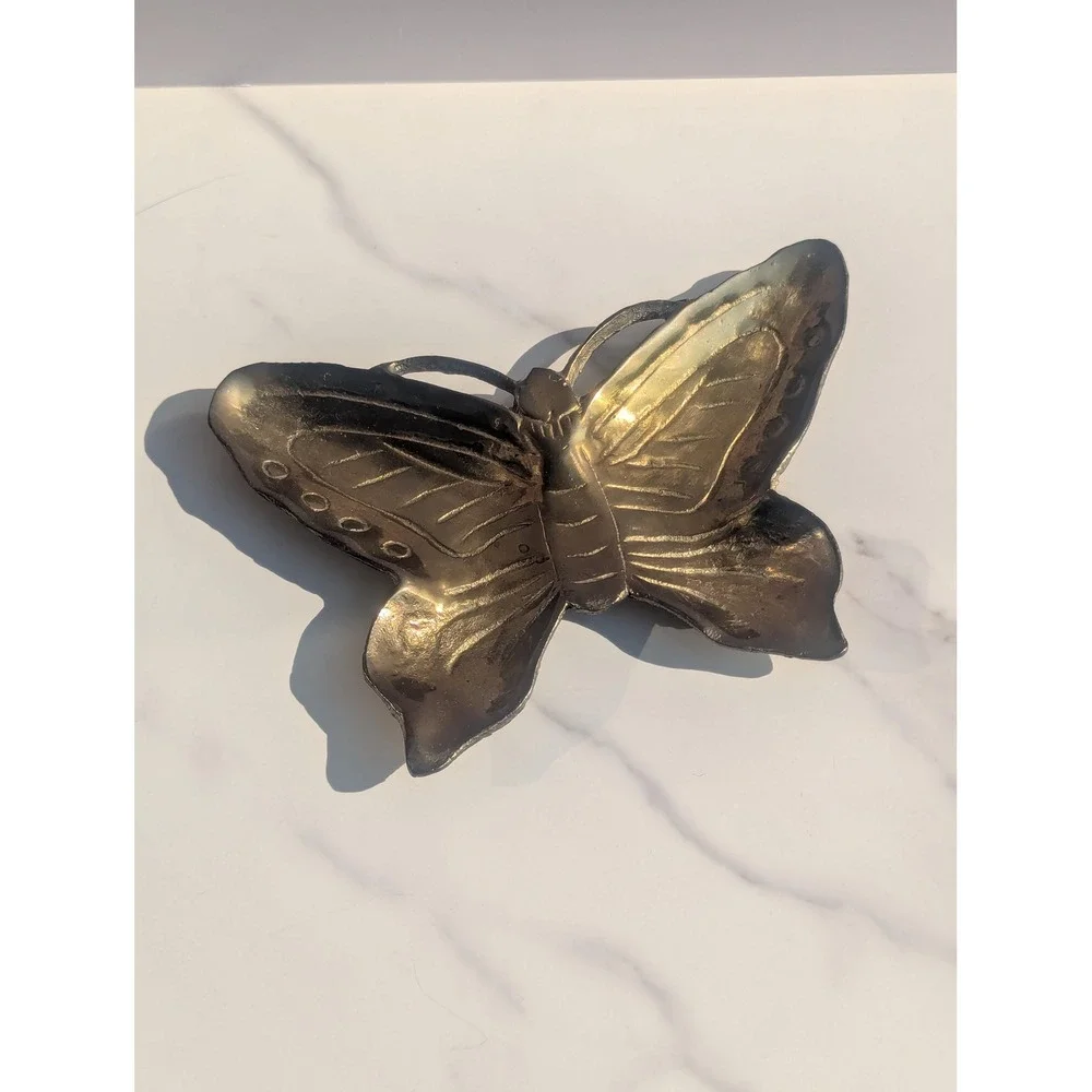 Vintage Brass Butterfly Trinket Dish Boho Cottage Garden Decor by Enesco